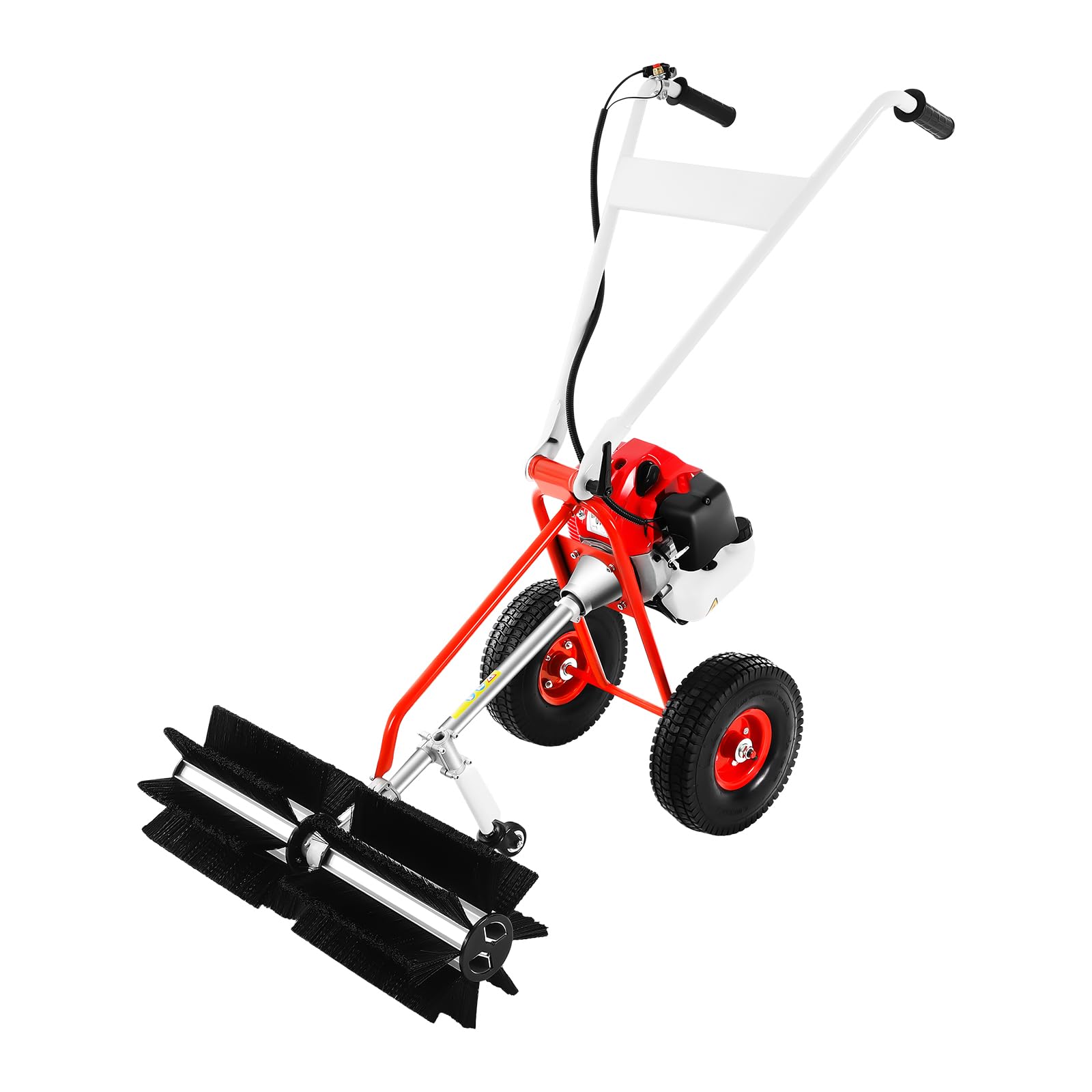 Spazzatrice a benzina, spazzatrice per prato, spazzatrice per fogliame, velocità regolabile, ruote, pala da neve, erba artificiale, marciapiedi, pulizia stradale, larghezza spazzola 60 cm