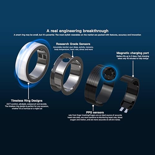 Miniatura 6 de Anillo inteligente de seguimiento de salud, anillo para monitor de sueño con Bluetooth, ritmo cardíaco, seguimiento del sueño, temperatura corporal,