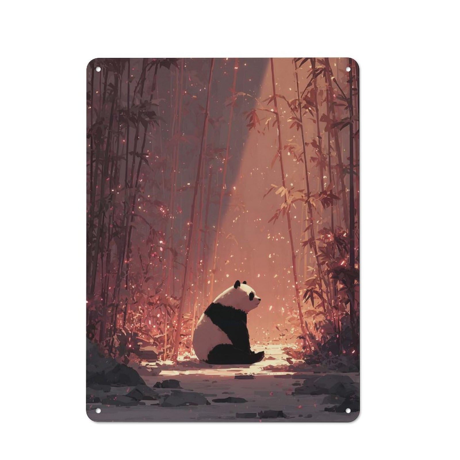 Junmoney Style-18 Panda In A Bamboo Forest Warehouse Style Metal Wall Decor 40X30cm, Tin Wall Sign For Modern Home, Workshop, Office Or Cafe