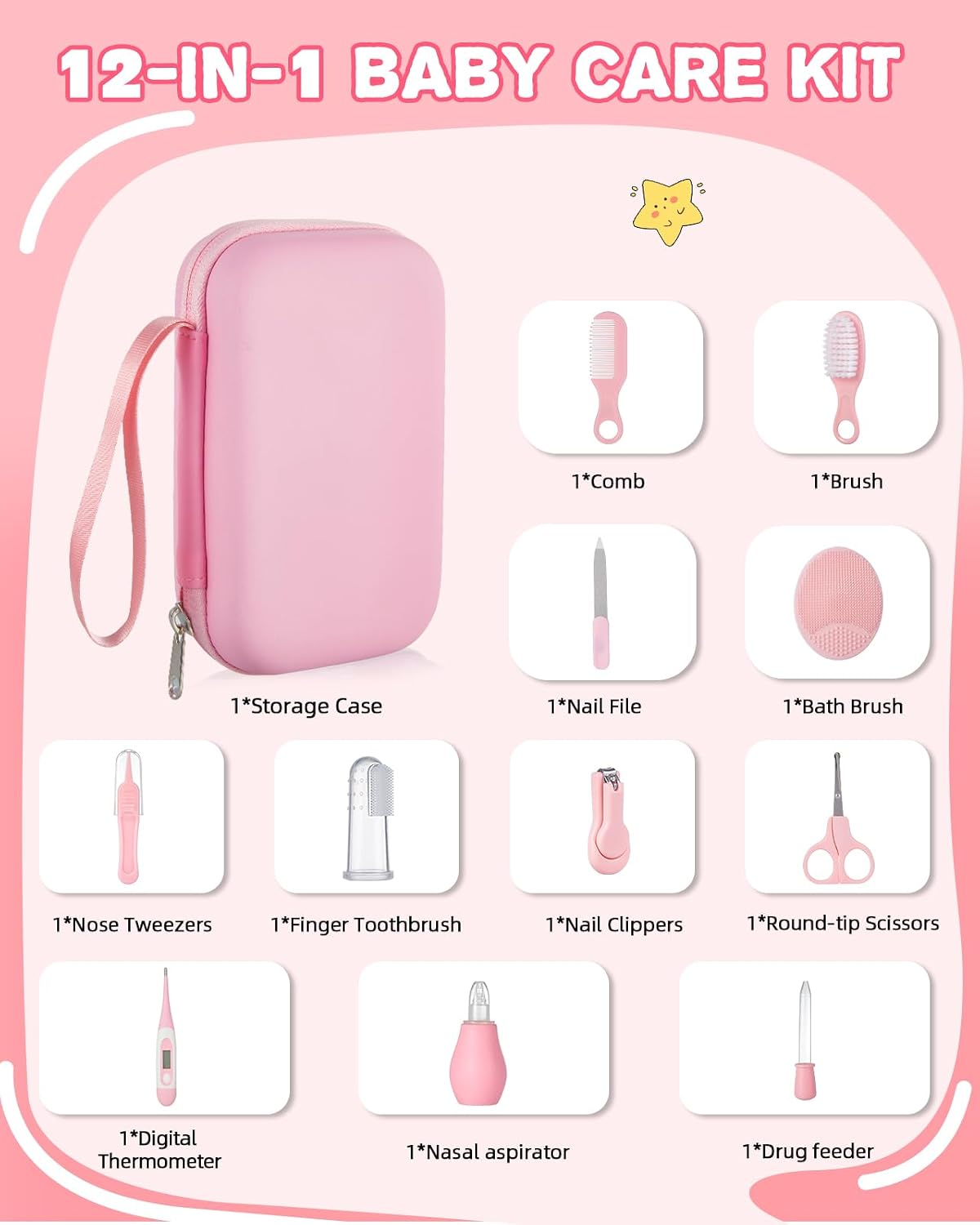 Baby Healthcare and Grooming Kit, Samton Newborn Essentials Stuff, Baby Safety Health Nursery Care Set with Nail Files Clippers, Hair Brush, Comb and More for New Born Infant... - Image 2