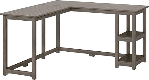 Miniatura 9 de Max & Lily Escritorio en forma de L, escritorio de esquina para oficina en casa, juegos, computadora con estantes de almacenamiento, 55 x 55