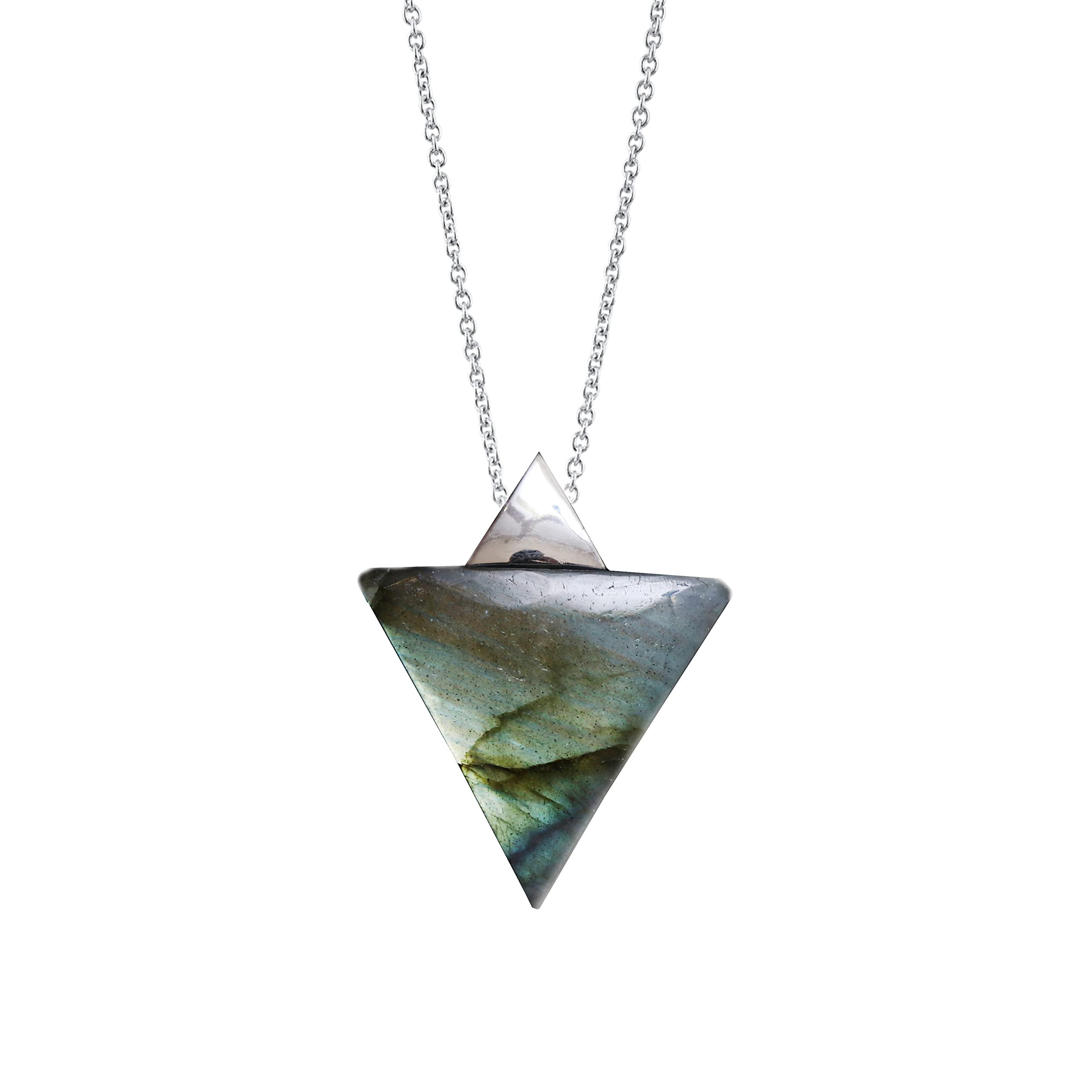 Gempires Labradorite Pendant in Triangle Shape - Pendant for Protection Against Negetive Energy With 16 + 2 Inch Silver Plated Adjustable Chain (Labradorite)