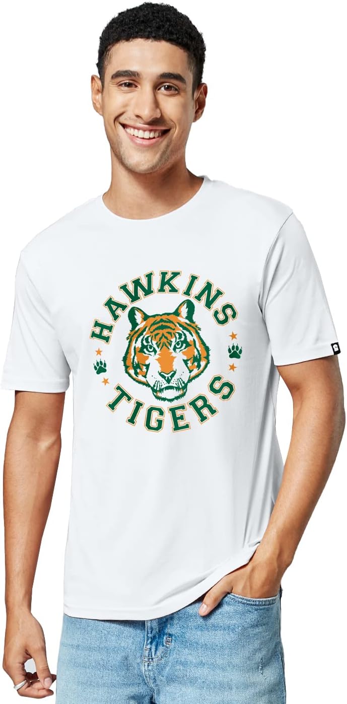 The Souled Store Men Official Stranger Things: Hawkins Tigers White Printed T-Shirts