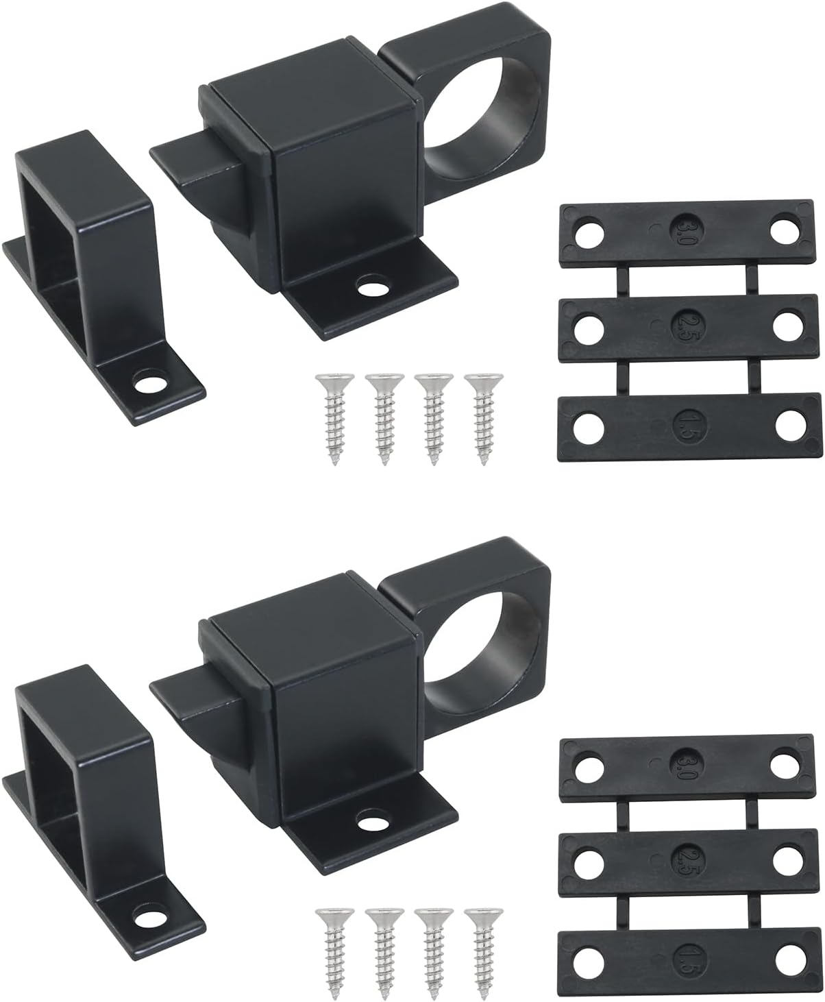 2 Sets Black Spring Door Locks with 8 Screws Aluminum Alloy Automatic Door Lock Bolts for Bedroom Canopies Security Windows Cabinets and Cupboards