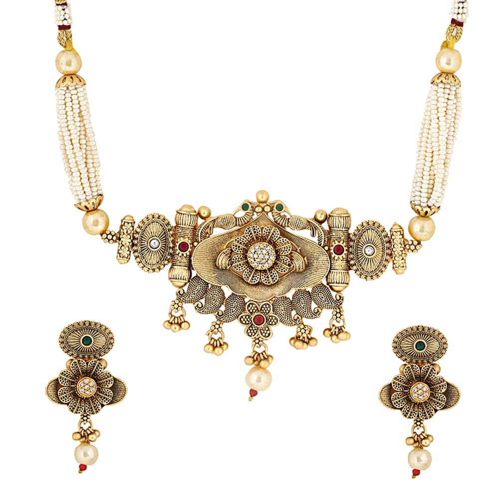 Yellow Chimes Jewellery Set for Women Gold Toned Crystal Studded with Beads Peacock Designed Choker Necklace Set with Earrings for Women and Girls (B0B1TM7CS6) Amazon Price History, Amazon Price Tracker