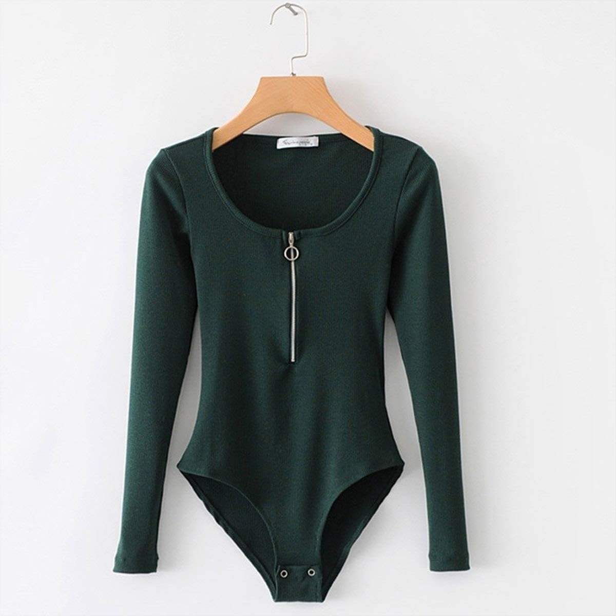 Nwxzu ボディスーツ女性の衣服メタルバックルロングスリーブボディスーツロンパースレディーススーツ Color 専門店 Size 1 Medium Green Nwxzu ボディスーツ女性の衣服メタルバックルロングスリーブボディスーツロンパースレディーススーツ Color 専門店 Size 1 Medium Green