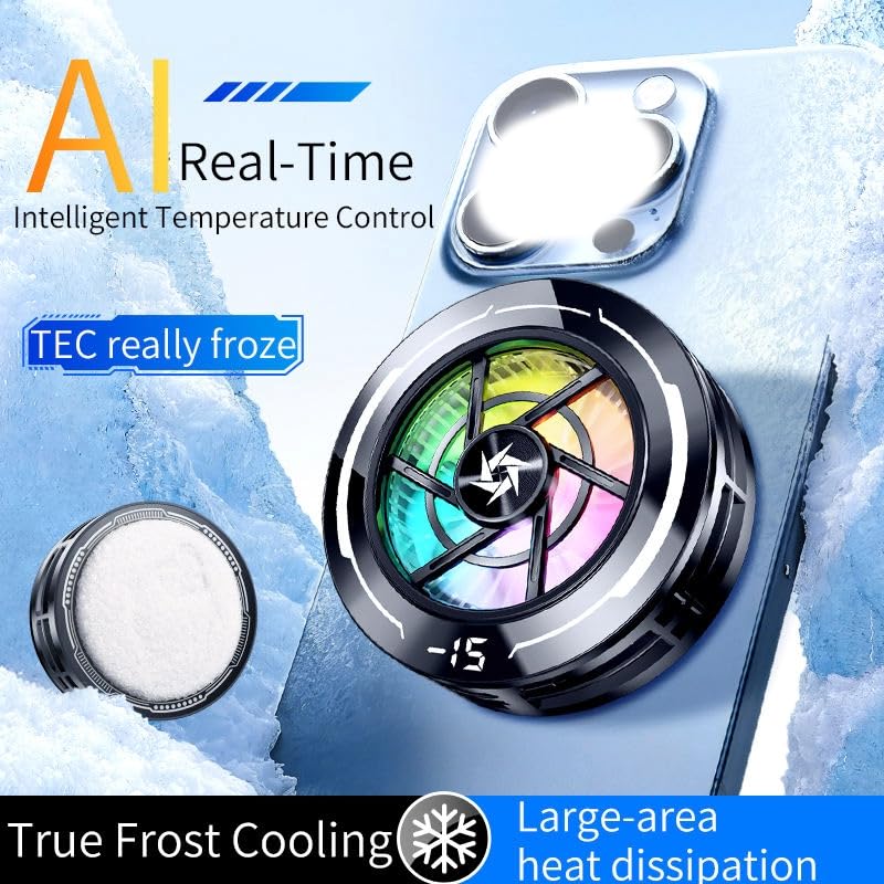 Image of Cubonic SL70 12W Magnetic Cell Phone Cooler, RGB Phone Cooling Fan Portable, LED Display Lightweight, 3 Gear Speed(Ai, P1, P2), Phone Radiator with Larger Cooling Area for Phone /Tablet /IPad (Black)