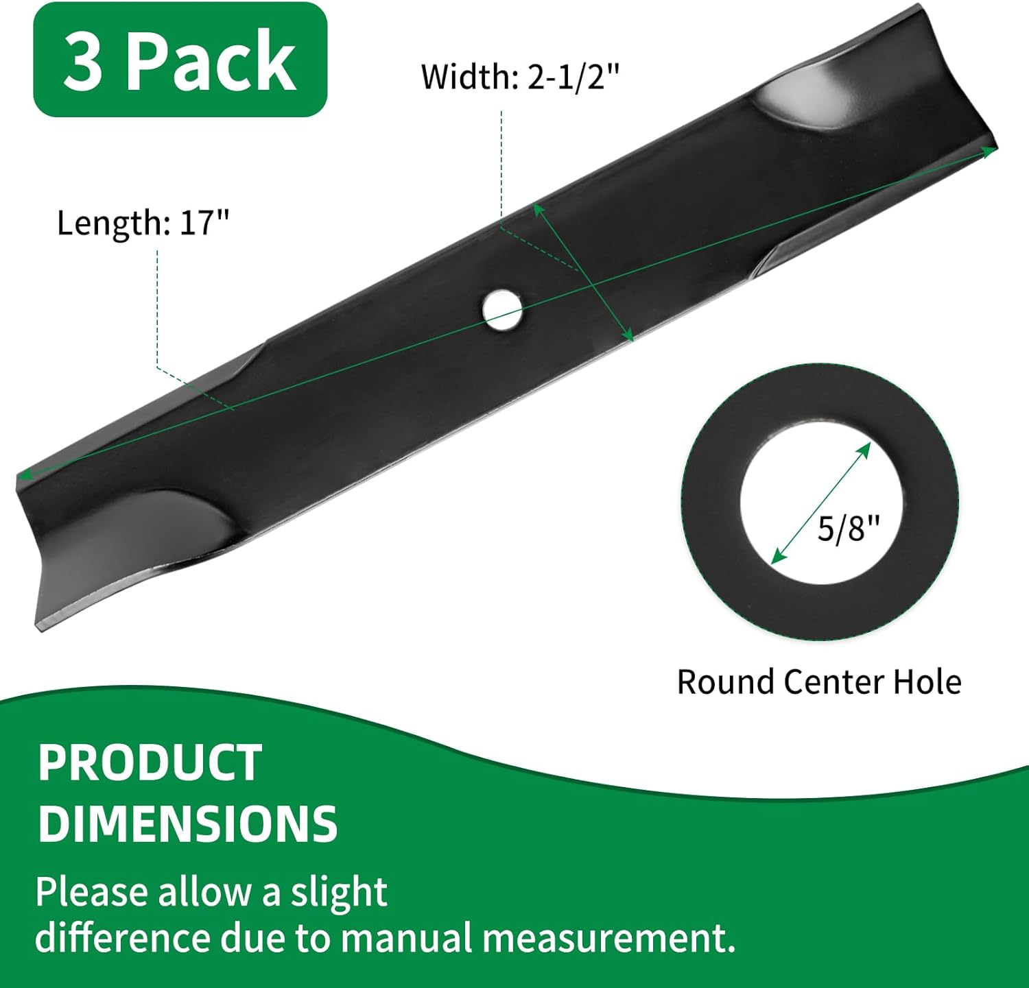 113579 Mower Blade Compatible with Toro/Dixie Chopper 50" Deck, 30227 Rolled Air Lift Blades Fit for Classic 2550 2750 LT2000 LT2300 LT2400 LT2500, Replace 30227-50, 30227-50H, 050403, PL7329, 3 pack