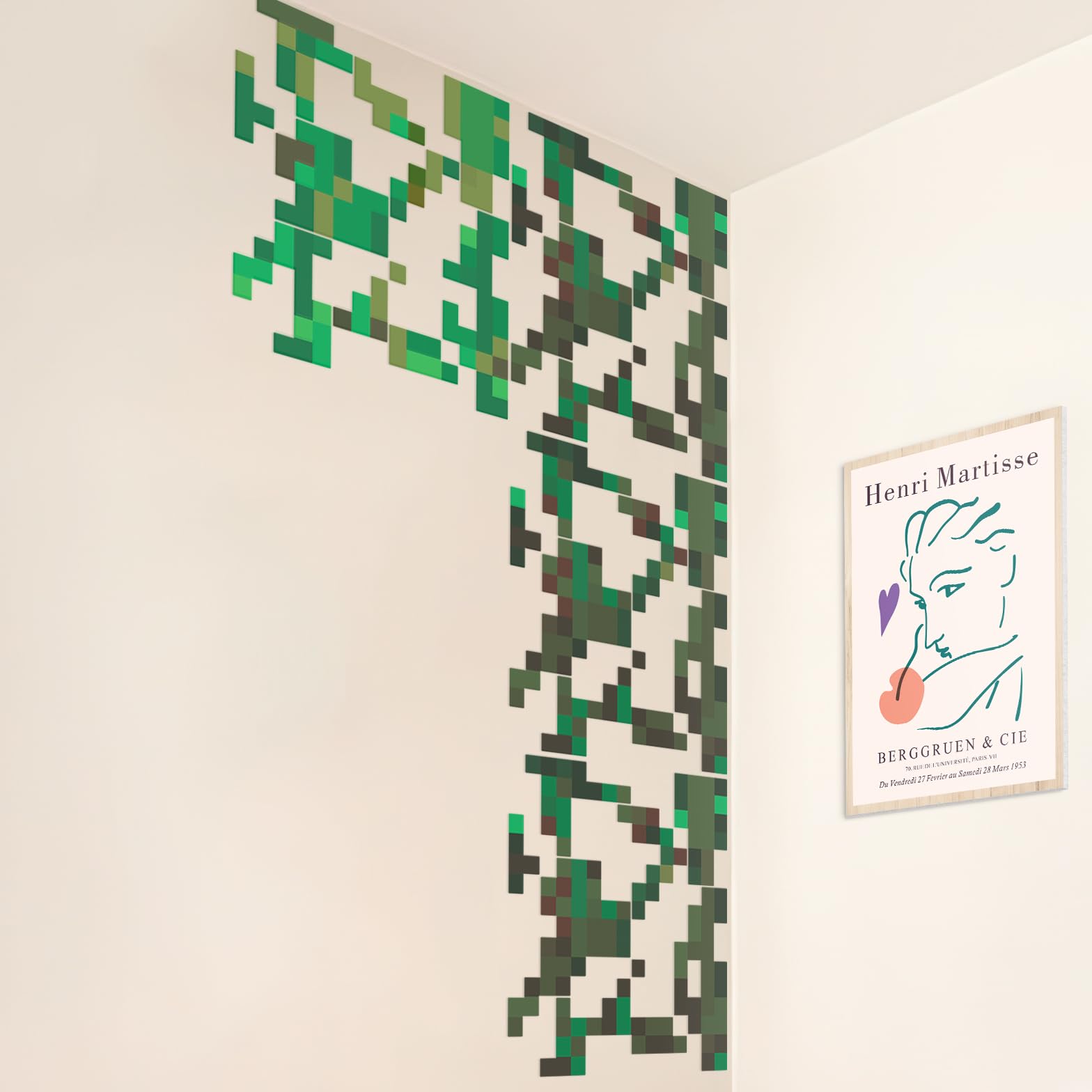 HK StudioPixel Vines Sticker Decal for Dorm, Gaming Room Decor, Teen Room Decor - Pack 4 with 12" x 12" Each