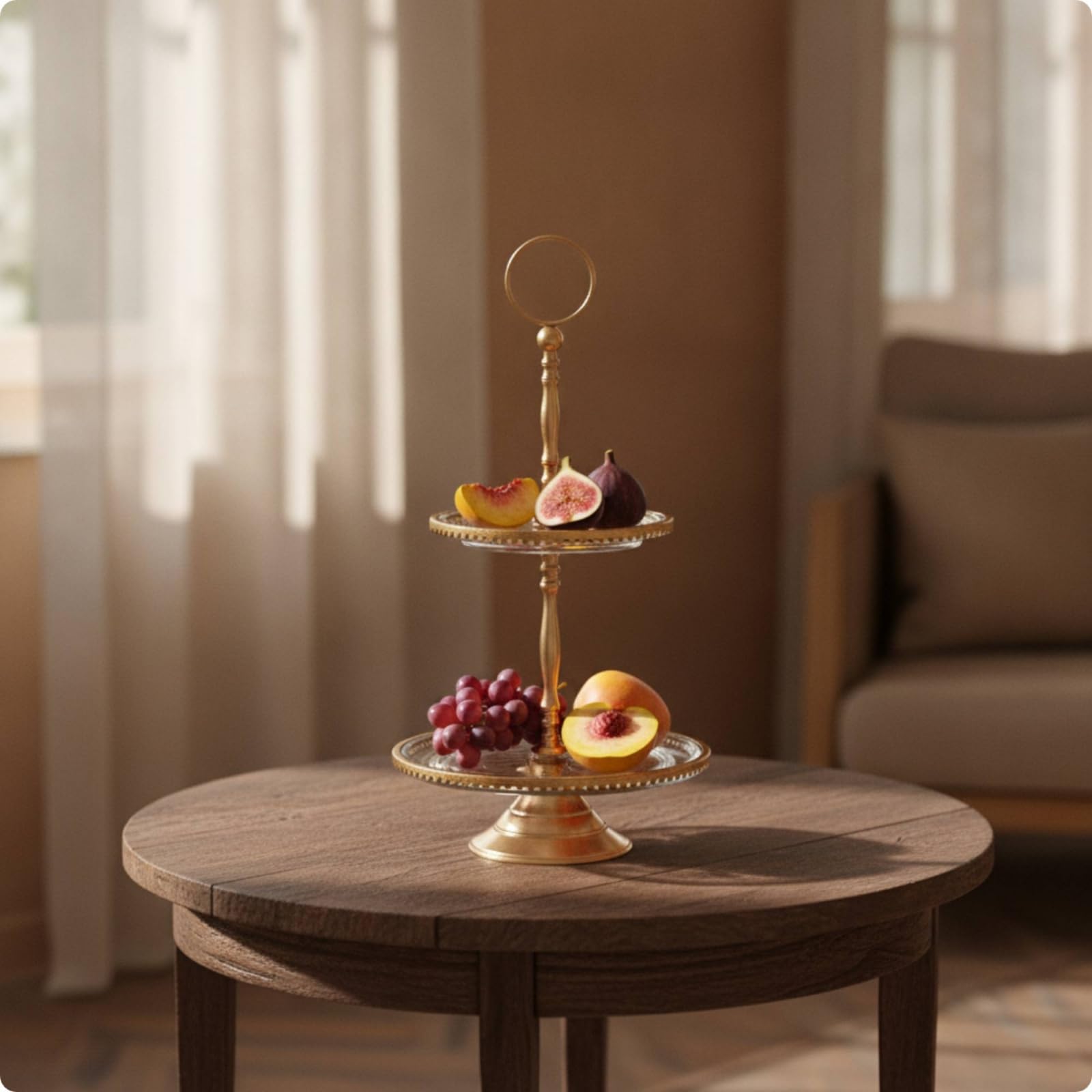Baoblaze Présentoir à Gâteaux à Deux Niveaux Plateau Dessert Présentoir Gâteau Support Pâtisserie Transport Facile avec Poignée, Plateau À Dessert Double Couche De Style Palais Français Rétro C