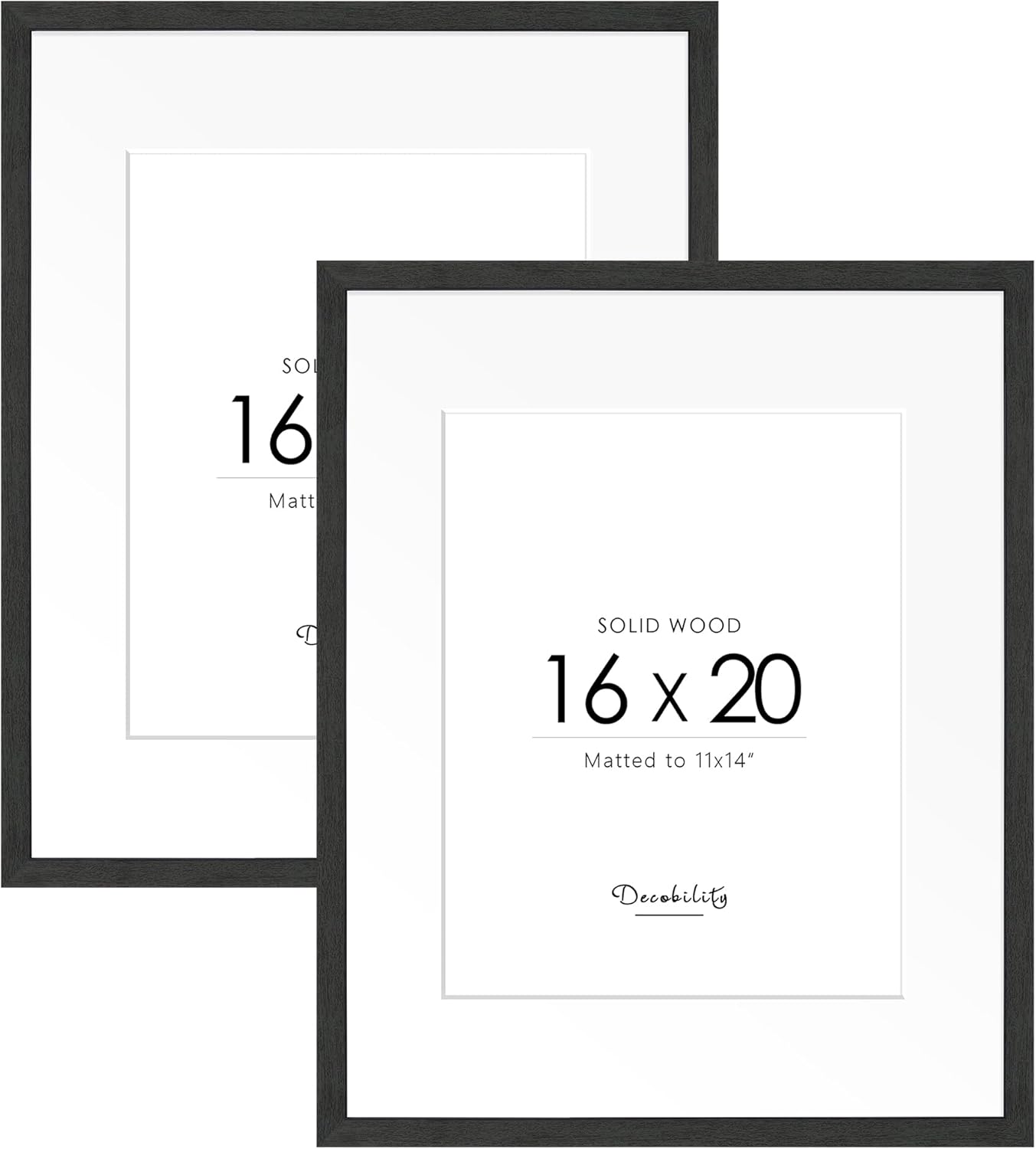 16x20 Solid Wood Picture Frame, Natural Wood Poster Frame with Paper Mat, Display Picture 11x14 with Mat, 16x20 without mat, Set of 2 Black Picture Frame 16x20" Black