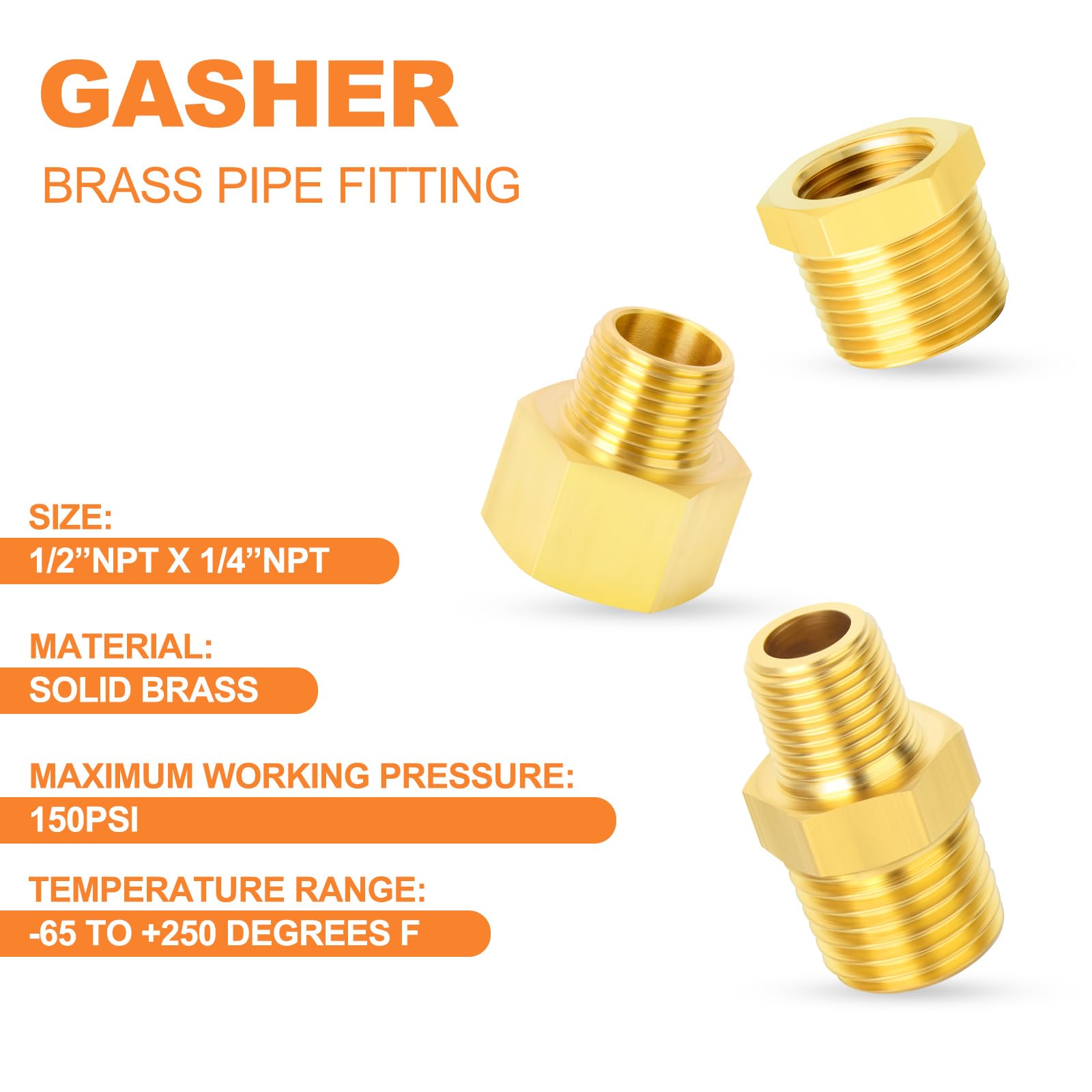 Heavy Duty Brass Pipe Fitting Hex Bushing, Male Female NPT Reducer...