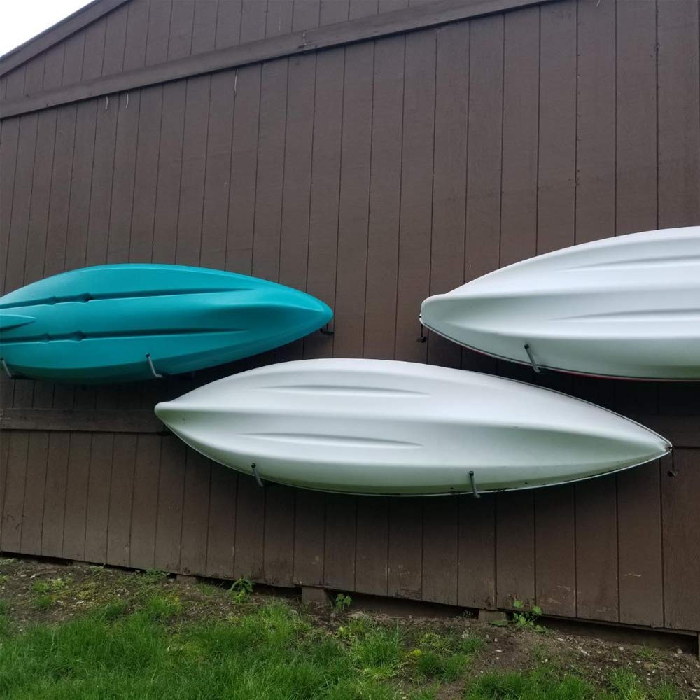 Estante de almacenamiento de acero para kayak, paquete de 4 ganchos de montaje en pared para canoa, colgador de snowboard de 15 pulgadas, capacidad de 100 libras