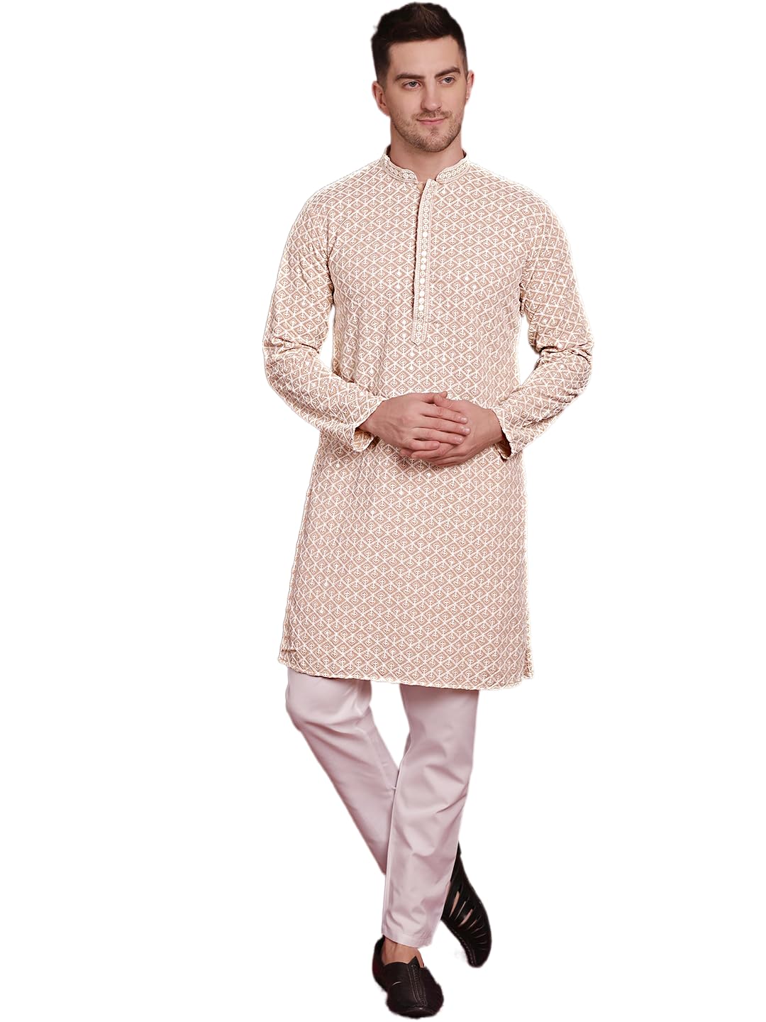 jompers Men's Sequin Embroidered Pure Cotton Kurta With Pyjama-picture-16