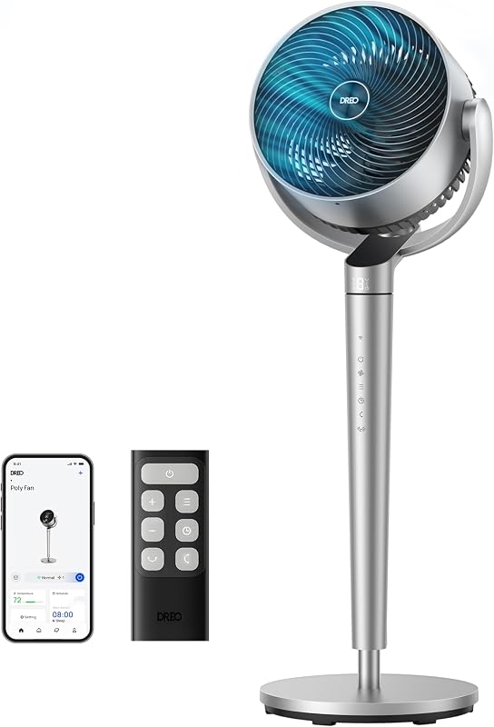 Smart Fan for Bedroom, 110ft Pedestal Fan with DC Motor, 150°+120° Omni-Directional Oscillation, Quiet Floor Fan with Smart Control, 9 Speeds, 6 Modes, 43'' Inches, 12H Timer, Wi-Fi/Voice/Alexa