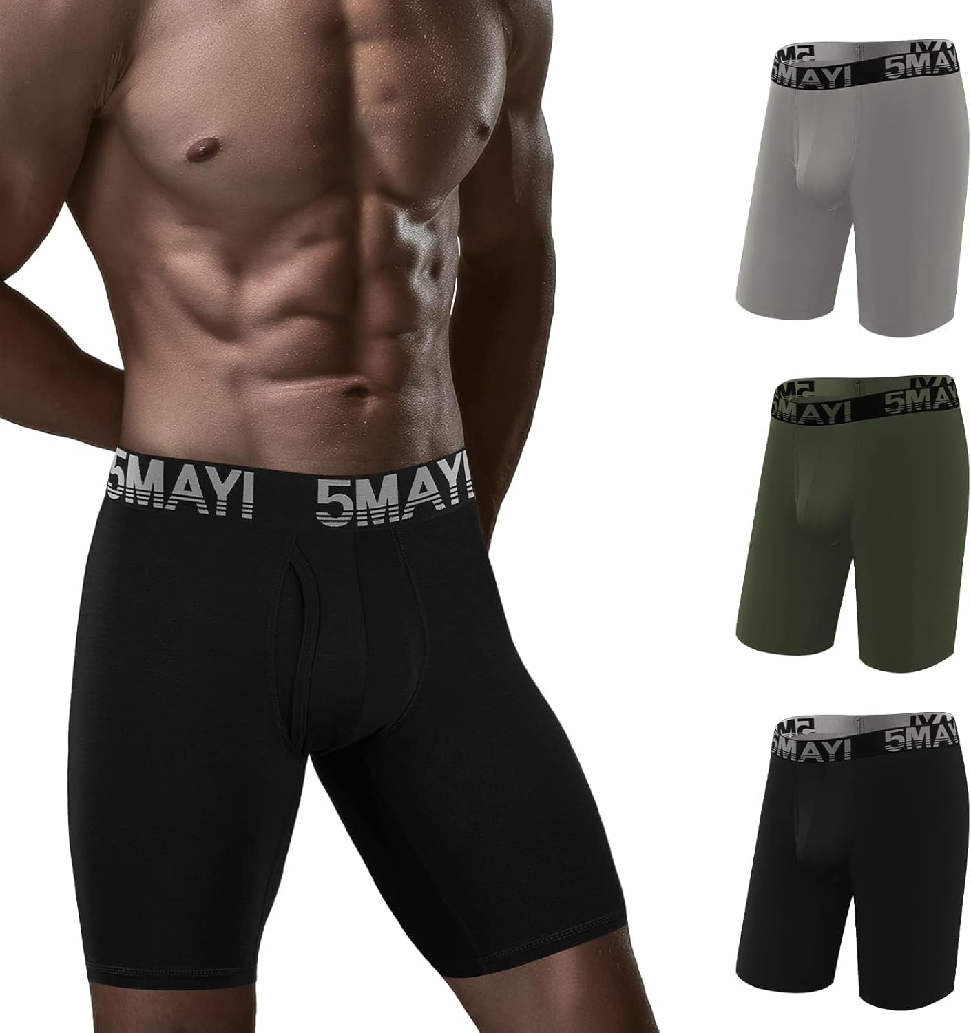 5Mayi Mens Underwear Cotton Boxer Briefs 9 Inch Long Leg Boxer Briefs for Men Pack