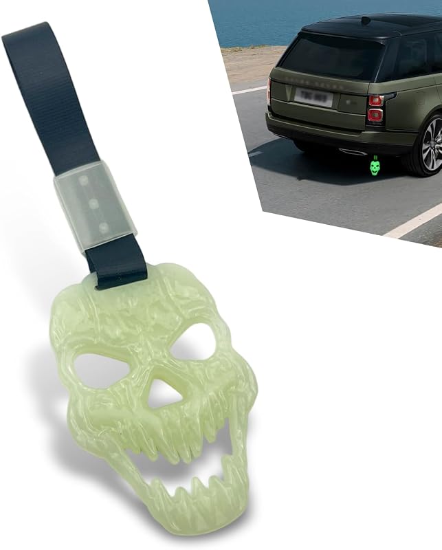Alça decorativa para carro Qurbuns com pingente de caveira luminosa verde – 1 unidade