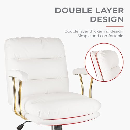 Miniatura 4 de Paquete de 2 sillas ergonómicas de escritorio de oficina para personas pesadas con ruedas y brazos, silla de computadora de piel sintética para el