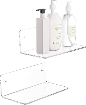 Sezanrpt 8" Clear Shelf Wall Acrylic Small Floating Shelf Home Wall Shelf Organizer Room Storage Room Decor Space Saving 4" Deep Pack of 2