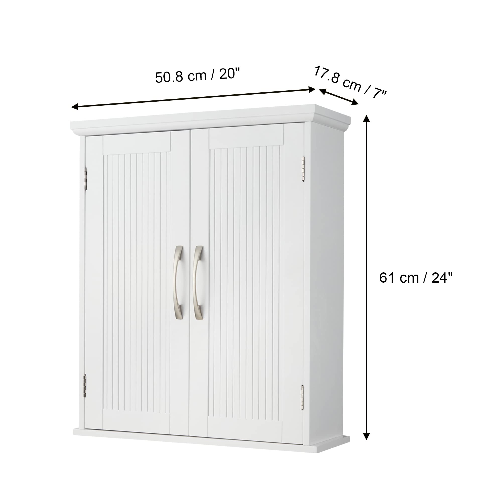Teamson Home Elegante botiquín de Pared de baño de Madera de Moda para el hogar con estantes Ajustables Blanco EHF-F0007