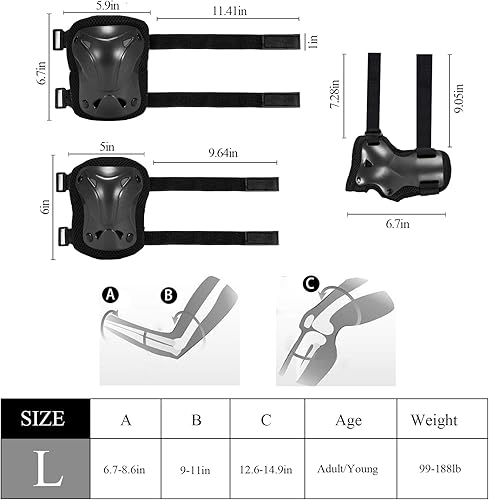 Miniatura 9 de SKT HP Equipo de protección para adultos, rodilleras, coderas, muñequeras para patinaje en línea, ciclismo, monopatín