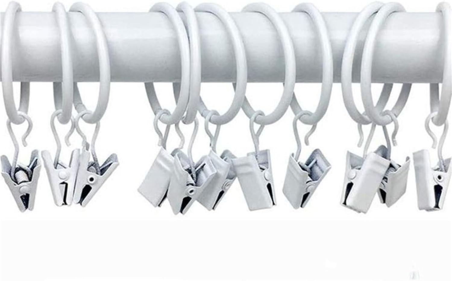 Curtain rings, Curtain Rings with Clips 100Pcs Metal Rustproof Hanging Rings for Curtains and Clothes(White)