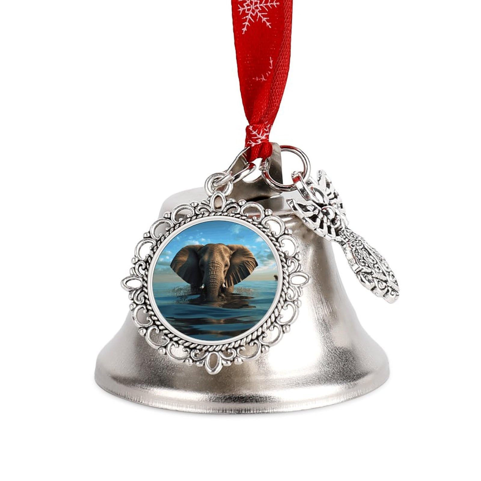 Elephant is Sitting in The Water Christmas Bell Small and Compact Christmas Jingle Bell Ornament Christmas Tree Hanging Best Wishes Bells Pendant Party Festival Decor