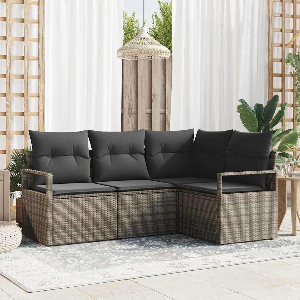 Set di mobili da giardino in polyrattan, 4 pezzi, grigio