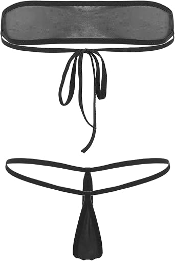 Womens See Through Mesh Bandeau Tube Bra Top Mini Micrp Bikini Swimwear