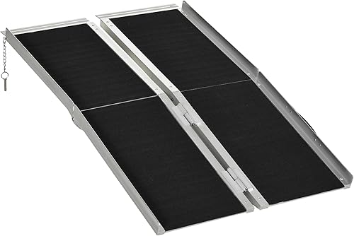 HOMCOM Rampa portátil antideslizante de aluminio para silla de ruedas de 4 pies para el hogar, escalones, puertas, rampa plegable alfombrada, rampa
