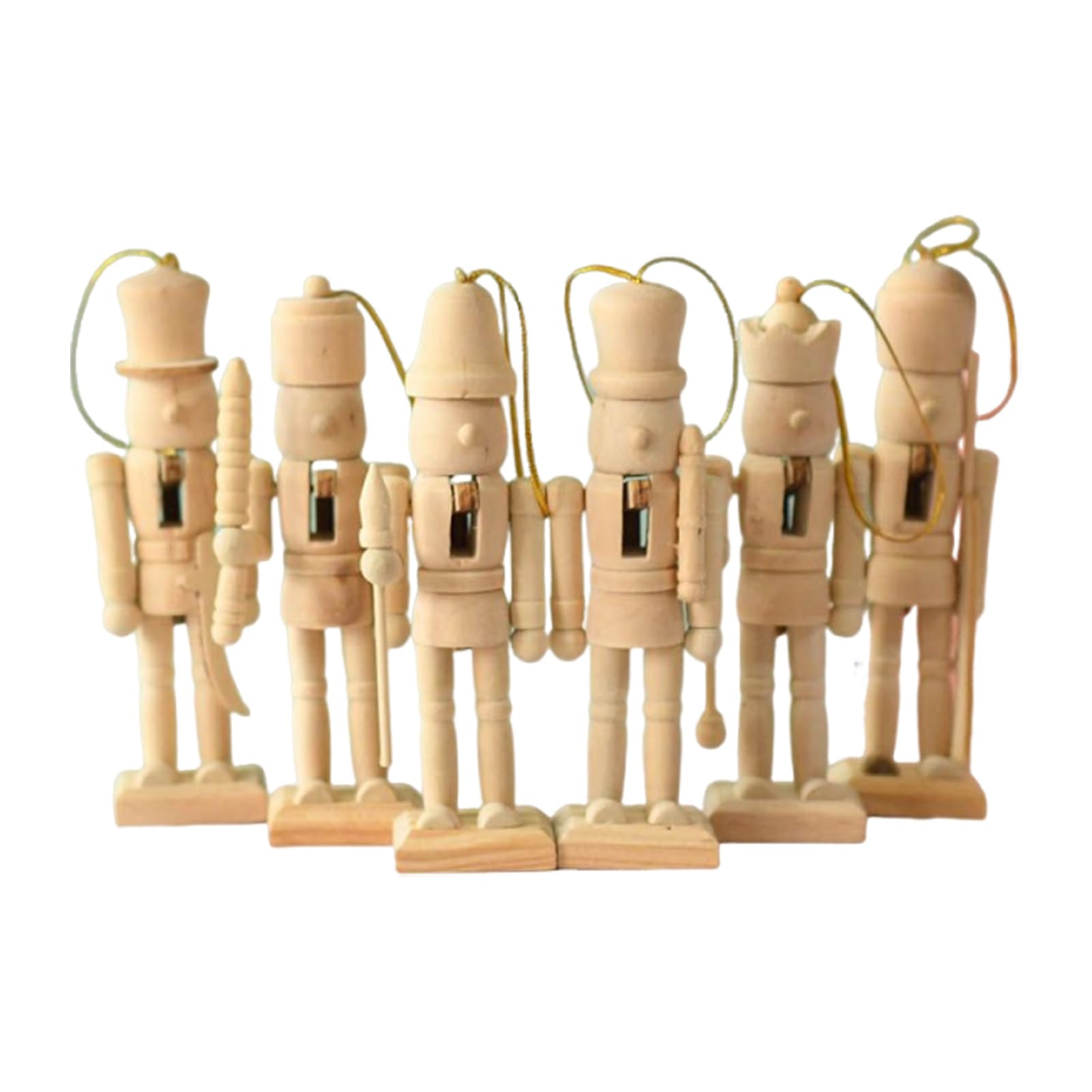 Virelynx 6Pcs Nutcracker Ornaments Set – Wooden DIY Christmas Decorations, Paintable Hanging Pendants for Xmas Tree Crafts