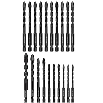 New Type Mgtgbao Concrete Drill Bit Set, 20pcs Masonry Drill Bits Set Carbide Tip for Glass, Brick, Tile, Concrete, Plastic and Wood with Size 3/16 5mm,1/4 6mm, 5/16 8mm,3/8 10mm, 1/2