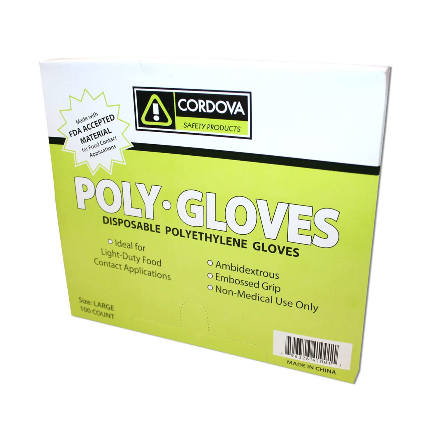 Cordova 4102L HDPE (High Density), Polyethylene Gloves, Embossed, 1-MIL, 100 Bags of 100, Large, 10000-Pack