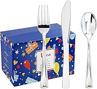 Vista 8 de bUCLA 600 cubiertos de plástico dorado, utensilios de plástico dorado, cubiertos desechables pesados, 200 tenedores, 200 cucharas, 200 cuchillos