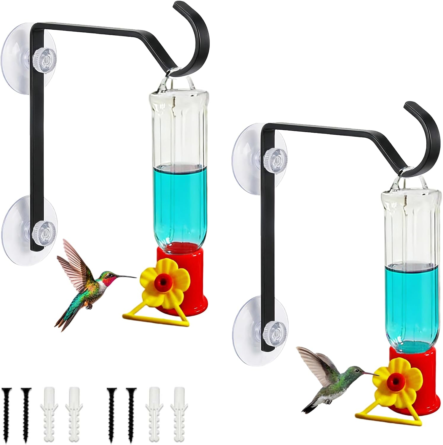 2 Pack Window Bird Feeder with Strong Suction Cup Hanger, Hummingbird Feeder for Outside Window, Hanging Hook for Wind Chimes & Plants - Garden Yard Decor
