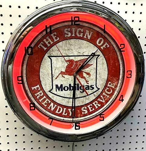 16" Mobil Friendly Service Socony Vacuum Pegasus Sign Neon Wall Clock 1 One