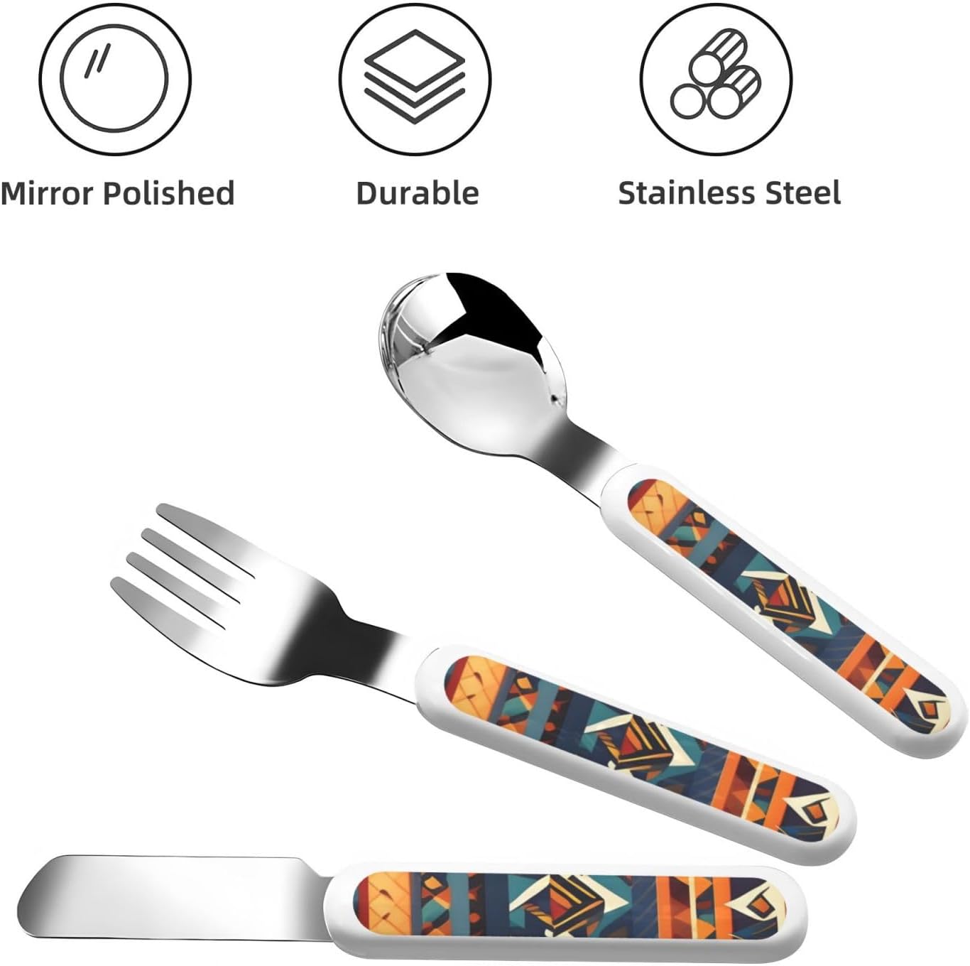 African National Patterns Print Stainless Knife Spoon Fork 3-Piece Set,Flatware Cutlery Set With Storage Case
