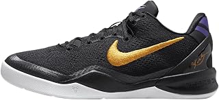 Kobe 8 Big Kids' Basketball Shoes (FN0266-002, Black/White/Court Purple/University Gold) Size 6