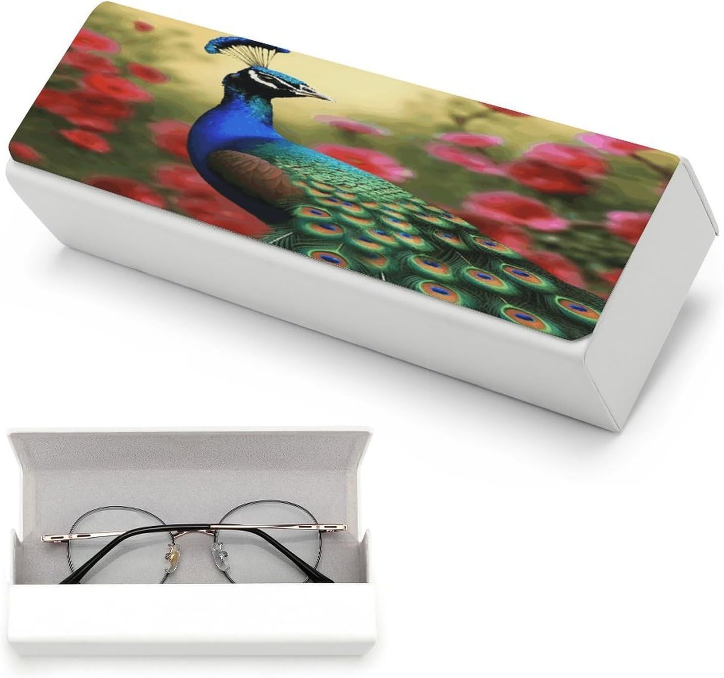 Leather Hard Shell Eyeglass Case with Cleaning Cloth for Women Men image 5