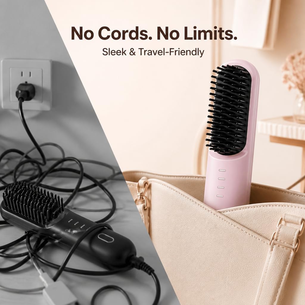 Go Brush Pro for Short Hair,Cordless Hair Straightener,Quick Styling(Beige)