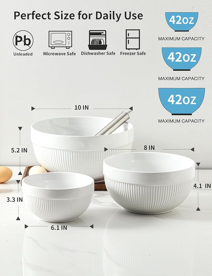 Set de 3 tazones de cerámica blancos para mezclar miniatura 3