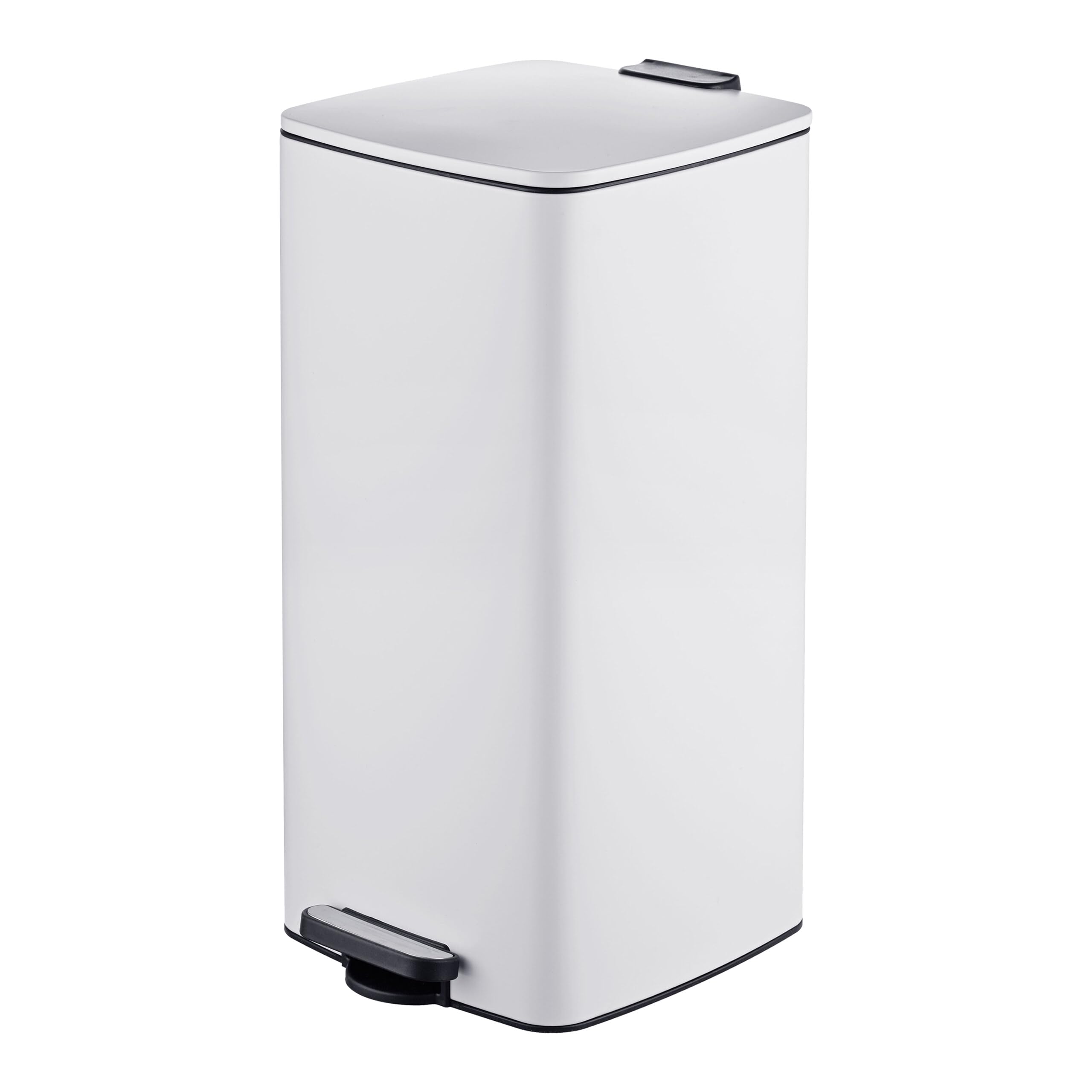 Relaxdays cubo basura cocina, 30 L, cierre amortiguado, blanco | Cubo interior extraíble, acabado mate, pedal cuadrado