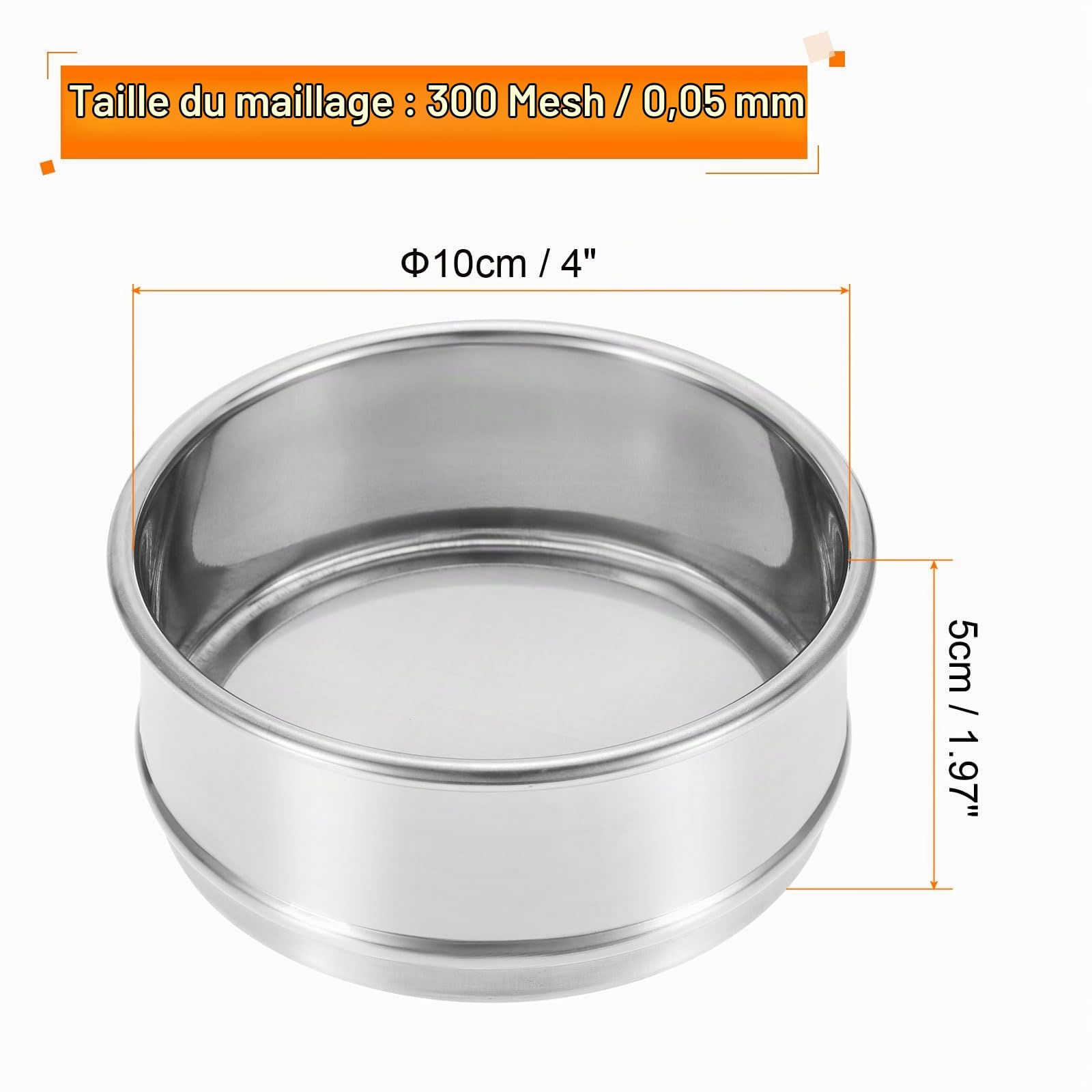 PATIKIL Tamis De Laboratoire 300 Mailles, Tamis D'essai 4" De Diamètre Toile Métallique 304 En Acier Inoxydable (0.05mm) Pour Laboratoire Industriel