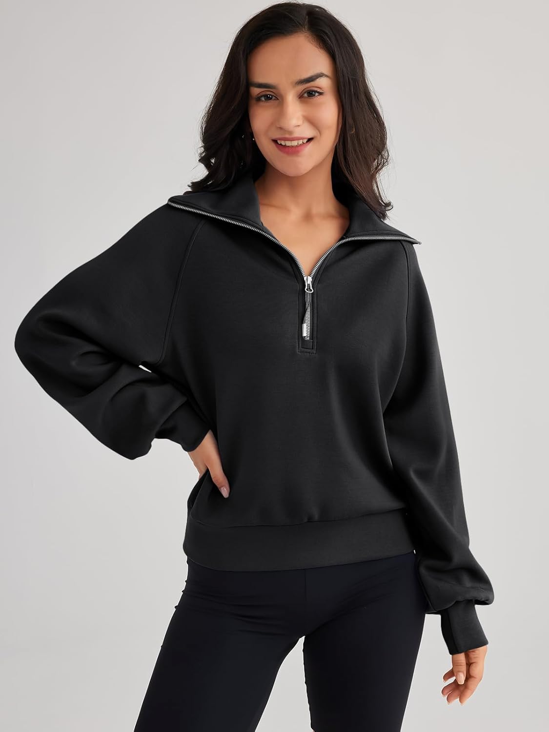 Nipocaio Trendy Queen Womens Surdimensionné Demi-Zip Pull à Manches