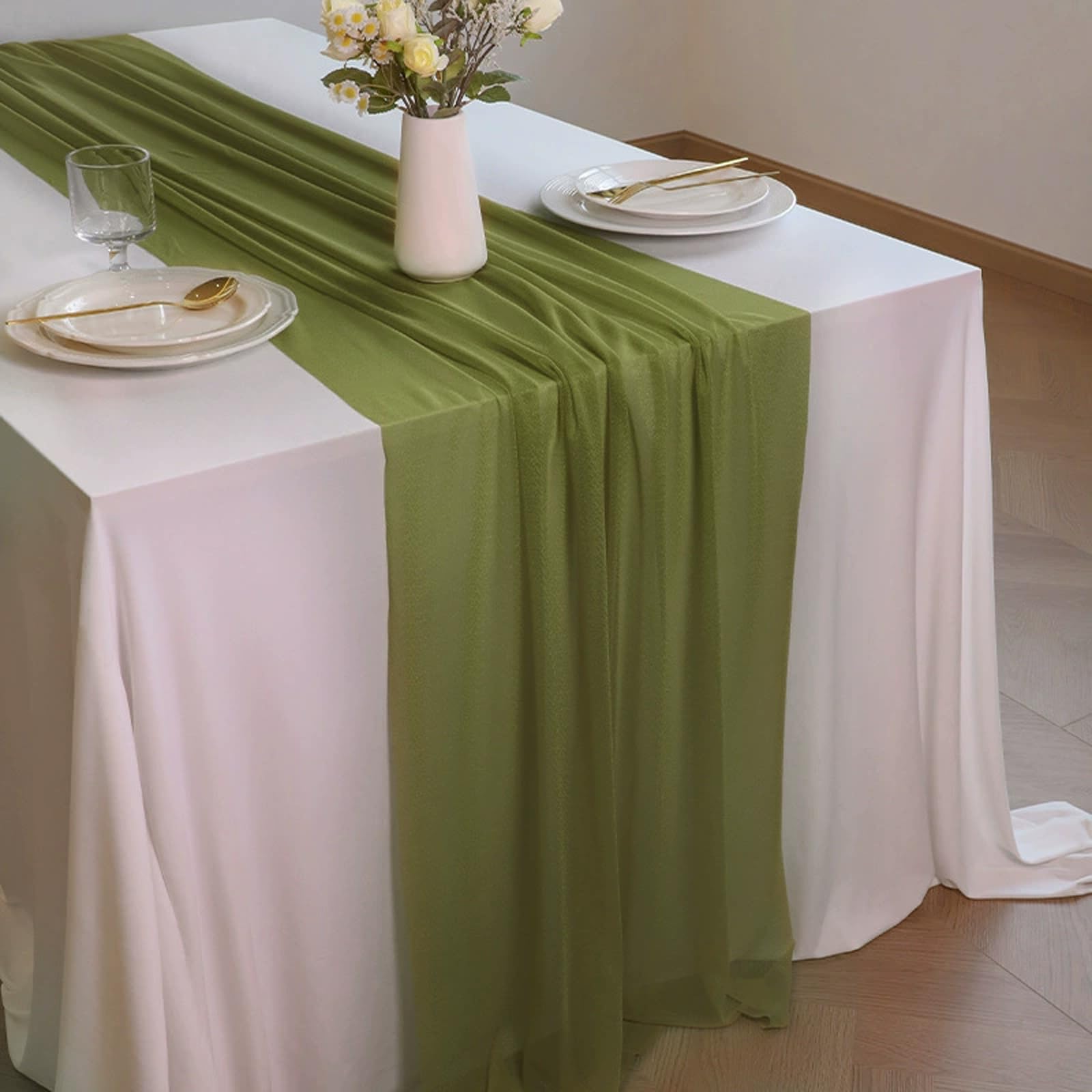 Camino de mesa de gasa verde amarillento, suave y cómodo, para decoración de bodas, fiestas, bautizos, vacaciones, despedidas de soltera, cocina, fiestas de cumpleaños, 12 paquetes (75 x 300 cm)
