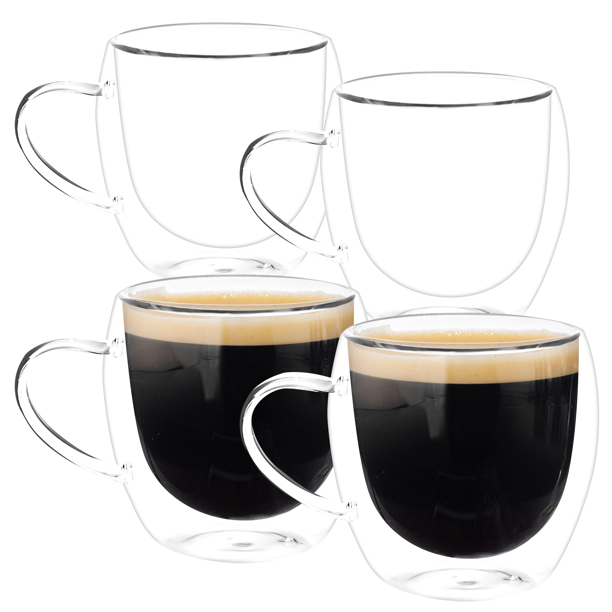 WENLISELL 4 PCS Double Walled Coffee Mug with Handle, 250ml Clear Cappuccino Latte Glasses Mugs