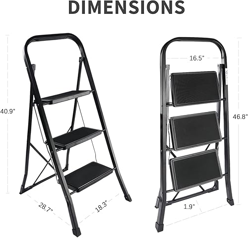 Miniatura 10 de YSSOA Escalera de 4 escalones, taburete plegable con pedal antideslizante ancho, escalera de acero resistente de 330 libras, mango cómodo, ligero,