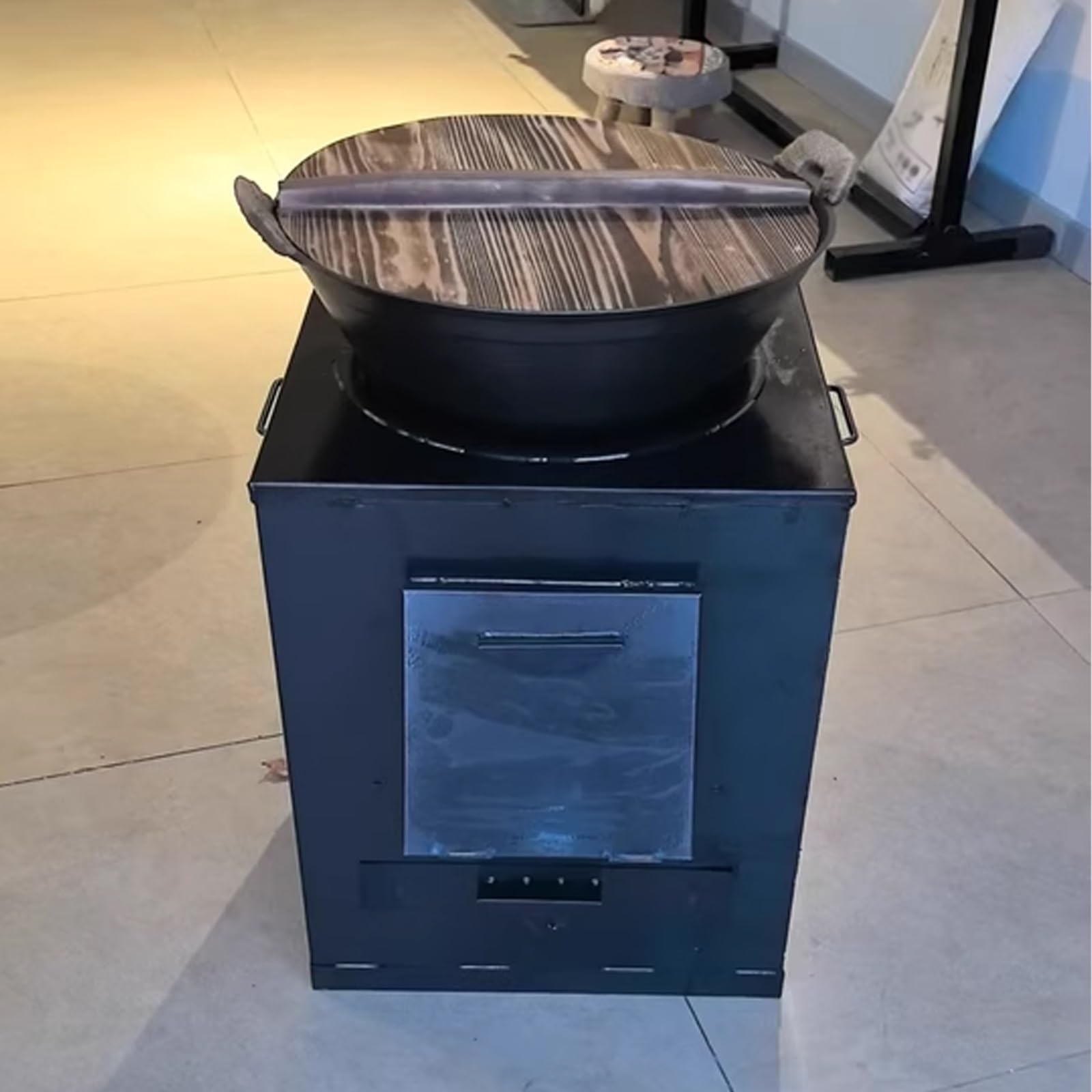 Fornello da Esterno Anelli Focolare di Diverse Dimensioni Lamiera in Acciaio Cucina a Legna da Esterno con Maniglia Adatto per Uso Campeggio(A,40 * 40 * 50cm)