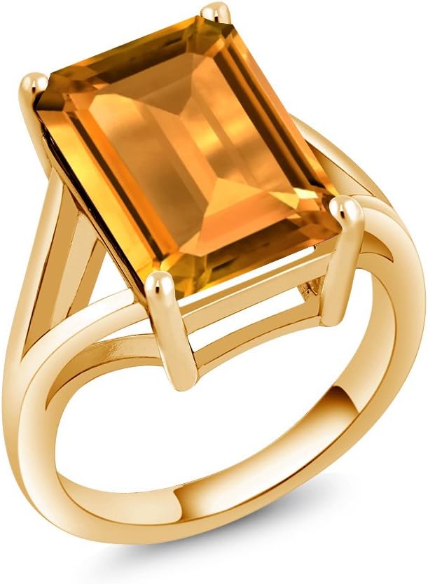 Gem Stone King 5-10 Cttw Gemstone Birthstone Solitaire Engagement Ring For Women | 18K Yellow Gold Plated Silver | 14X10MM Emerald Cut | Wedding Anniversary Ring | Available In Size 5, 6, 7, 8, 9