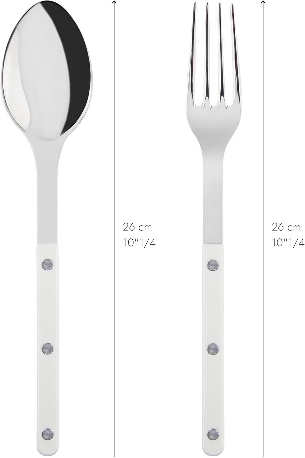 SABRE PARIS - 2-Piece Serving Set - Bistrot Collection - Large Fork & Large Spoon - Stainless Steel & Nylon - Dishwasher Safe - White - Brilliant Finish
